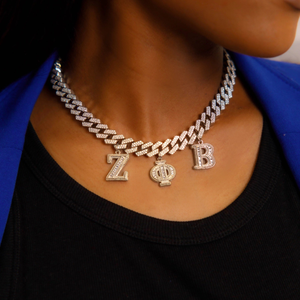 Zeta Phi Beta Cuban Link Necklace <b>Iced</b> <b>Out</b> Greek Letter Pendant <b>Chain</b> Gold Silver Hip Hop Jewelry Gift Fashion - Product Image 2