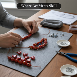 EXCEL EXPORTS - Hilo de Cuentas Decorativas de Vidrio Rojo de 8 Pulgadas | Cuentas de Vidrio Variadas Hechas a Mano para la Fabricación de Joyas y Manualidades - Product Image 3