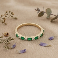 Bague Éternité Femme en Or 14 carats avec Diamant Vert Taille Émeraude, Certifié IGI, Cultivé en Laboratoire, Minimaliste, Empilable pour Mariage
