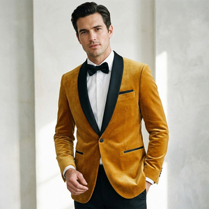 Mustard Yellow <b>Velvet</b> <b>Dinner</b> <b>Jacket</b> <b>Men</b> Black Satin Shawl Lapel Single Button Blazer Honey Gold Statement Party Coat - Product Image 4