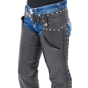 Pantalones largos de cuero occidental de primera calidad |   Pantalones de Montar Duraderos de Cuero Genuino con Detalles de Tachuelas en la Parte Superior y Cierre de Hebilla - Product Image 6