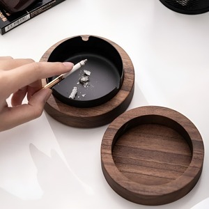 Ceniceros de Madera de Nogal con Tapa, Cenicero a Prueba de Viento con Revestimiento de Acero Inoxidable, Cenicero para Interiores y Exteriores para el Hogar - Product Image 2