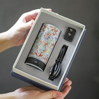 Nouveau modèle 2-en-1 : Brûleur électrique de charbon et d'oud, brûleur d'encens électronique en émail noir pour la maison, le bureau et la voiture