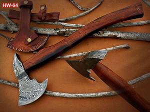 Tête de hache Tomahawk en acier de Damas, manche en bois de rose, hache de combat artisanale avec étui en cuir OEM OBM - Product Image 2