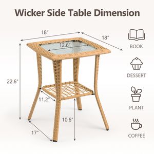 Tavolino Laterale in Vimini Beige per Esterni con Piano in Vetro, Tavolino in Rattan per Interni, Giardino, Portico, Balcone, Patio, Tavolino da Caffè e Bistrot - Product Image 2