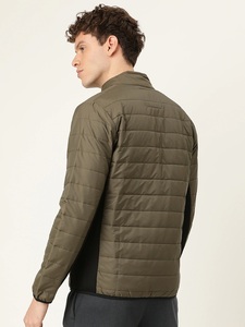 Veste matelassée pour homme, vert olive, col montant, fermeture éclair sur le devant, coupe-vent, décontractée, pour l'automne, couleur unie, coupe classique - Product Image 1
