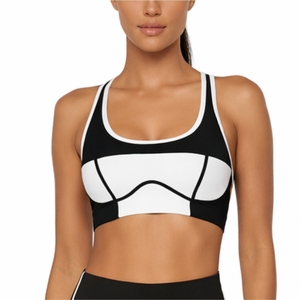 Soutien-gorge de sport respirant à maintien élevé contrastant pour femme, idéal yoga et fitness, avec logo personnalisé, positionnement frontal, marque privée, conception OEM - Product Image 2