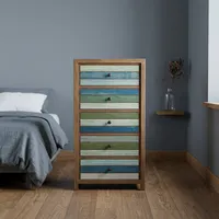 Armoire de salon contemporaine en bois massif, haute, avec 5 tiroirs de rangement, portes Shaker, organisateur multi-portes pour chambre à coucher