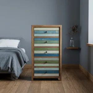 Meuble de salon contemporain en bois, armoire haute avec 5 tiroirs et organisateur multi-portes - Product Image 6