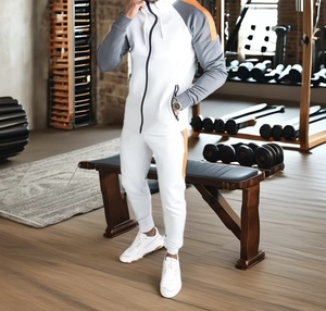 Men's <b>White</b> Gray Orange Color Blocking <b>Tracksuit</b> Full Sleeve Hooded Zipper Front Sporty Casual SpringWear Side Pockets Regular - Product Image 5