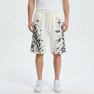 Pantalones Cortos de Mezclilla con Estampado de Estrella de Cinco Puntas Personalizados con Impresión DTG, Pantalones Cortos Anchos de Pierna Recta Lavados en Blanco para Hombre, Talla de Verano para Hombre - Product Image 3