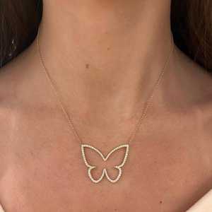 Diamond Butterfly Necklace 15-18 Inch Minimalist Dainty Layering <b>Pendant</b> Jewelry Gift Custom 14K 18K <b>Solid</b> <b>Gold</b> Women's Luxury - Product Image 2