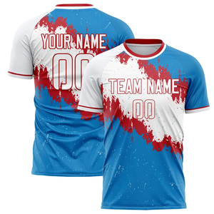 Maillot de football unisexe personnalisé toutes saisons, entièrement imprimé, col rond, manches courtes, évacuation de l'humidité, 100 % polyester, nom et numéro de l'équipe - Product Image 1