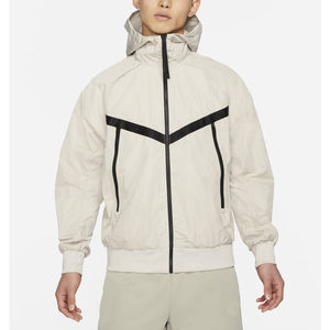 Veste coupe-vent blanche pour homme avec capuche, col montant, design sportif à blocs de couleur, demi-zip, légère, pour l'hiver - Product Image 1