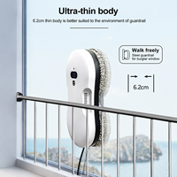 Nettoyeur de vitres robotisé ultra-fin 62 mm, jet d'eau automatique bidirectionnel, 2800 Pa, moteur sans balais à faible bruit 60 dB, autonomie UPS 20 min, corde de sécurité