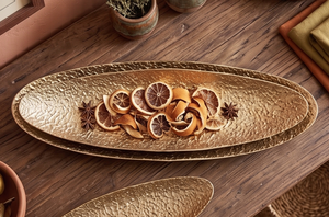 Plateau de service attrayant pour centre de table, en aluminium, forme ovale, couleur or, plat à fruits, plateau de service, décoration de table à manger - Product Image 3