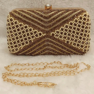 Luxury <b>Gold</b> Embellished Beaded Bridal <b>Clutch</b> Handmade Flower Crystal Evening <b>Purse</b> Custom Wedding Decoration Gift - Product Image 1