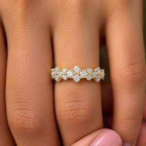 Anillos de Boda Florales de Oro Amarillo de 14K con Diamantes Cultivados en Laboratorio de 0.95 CTW, Chapados en Rodio, Apilables, para Aniversario, para Mujer, Finos - Product Image 2