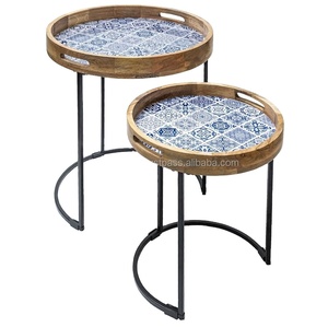 Modern White Accent Eco-Friendly Iron Round End Table with <b>Solid</b> <b>Wood</b> Legs for Living Room Coffee Table 1 Year Warranty - Product Image 6