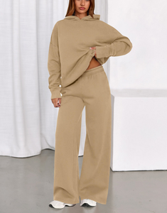 Pull-over surdimensionné décontracté pour femme, 2 pièces, en coton 100% (380 GSM), avec logo personnalisé, en tissu éponge, à capuche, idéal pour l'hiver - Product Image 1