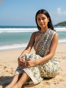 Pareo de Algodón con Borde de Seda Zari Estampado a Bloque al por Mayor de Fábrica – Pareo de Playa Personalizado – Proveedor OEM India - Product Image 2