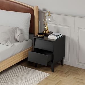 Vintage-Style Mid Century Modern Nightstands 2 Sets with Bevel Design Made of Durable MDF for Bedroom <b>Night</b> <b>Stand</b> Furniture - Product Image 2