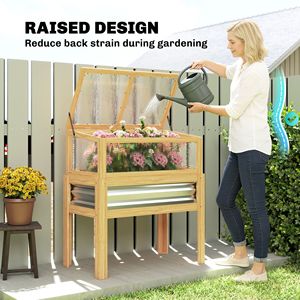 Fioriera Rialzata con Mini Serra, Vaso da Giardino Elevato con Gambe e Rivestimento per Fiori e Verdure, Vassoi e Coperchi per Semina - Product Image 6