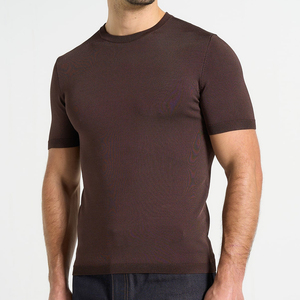 Camiseta de Manga Corta para Hombre, Cuello Redondo, Tejido de Punto, Color Marrón, Corte Regular, Informal, Color Sólido, Algodón - Product Image 5