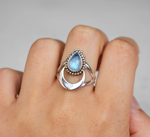 Half Moon Design Moonstone <b>Ring</b> Handmade Gemstone Jewelry <b>Dainty</b> Boho <b>Ring</b> Unique Gift for Women - Product Image 1