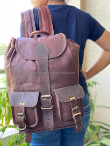 Real 100% Goat Leather Retro College <b>Bags</b> 16" Genuine Leather Men & <b>Women</b> Vintage Backpack Travel Rucksack Daily Use <b>Bags</b> - Product Image 3