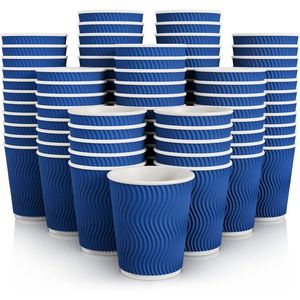 Confezione da 120 Bicchieri di Carta Isolanti Blu da 8 oz con Parete Ondulata, Bicchieri Monouso per Caffè e Cioccolata Calda - Product Image 1