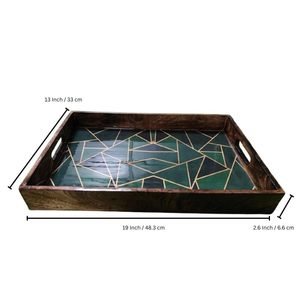 Bandeja de Servir de Madera con Diseño Geométrico para Desayuno, Rectangular, Multiusos, con Asas, Disponible para Hoteles y Cafeterías - Product Image 4
