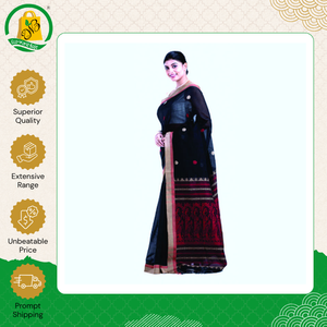 Top Quality Women Wedding and Party Wear Soft & Light Weight Pure Handloom <b>Red</b> Black White Buti Cotton <b>Saree</b> for Sale - Product Image 2