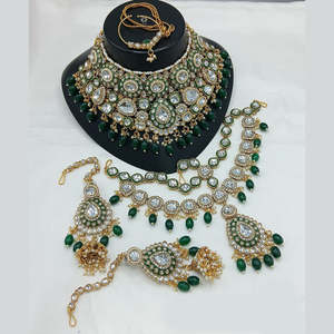 Conjunto de collar de cuentas y piedras Kundan chapado en oro, joyería de moda 10581326GR - Product Image 1