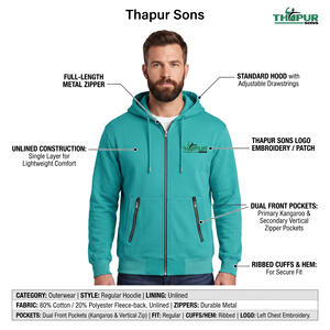 Sweat à capuche unisexe en molleton non doublé 100% coton, coupe classique, couleur turquoise, avec poches zippées - Product Image 5