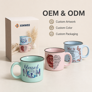 Ensemble de tasses à café en grès personnalisables à motif floral – Nouveau design, tasses en céramique multicolores pour le camping, style élégant - Product Image 3