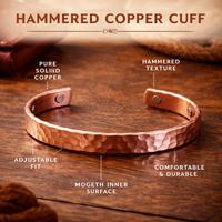 Brazalete de Cobre Martillado a Mano |   Joyería Unisex Ajustable, Rústica, para Múltiples Ocasiones, con Impresión Reactiva Personalizada y a la Moda