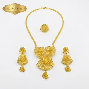 Long 24K Gold Plated Classic Leaf Statement Necklace Women Flower Pattern Box Chain 16inches Wedding Party Anniversary - Product Image 2
