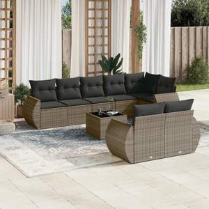 Conjunto de Sofá de Jardín de Ratán PE Gris con Acero con Recubrimiento en Polvo y Vidrio Templado, Muebles de Exterior Premium - Product Image 1