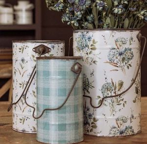 Panier de fleurs vintage en tissu avec bordure en dentelle, motif feuilles vertes, housse de pot de fleurs en tissu pour la maison et l'intérieur - Product Image 5