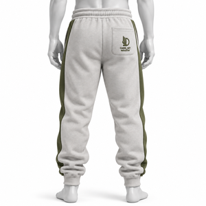 Pantalon de jogging pour homme, vert gris, avec empiècements, taille élastique, cordon de serrage, bande latérale et bas de pantalon à revers - Product Image 2