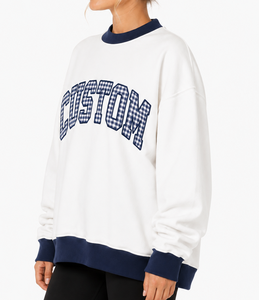Sudadera informal bordada con cuello simulado para mujer, manga larga, transpirable, de algodón y poliéster, corte holgado, estilo urbano - Product Image 3