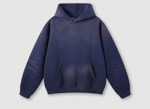Conjunto de Sudadera de Felpa Francesa Gruesa de Corte Regular, Estilo Urbano Casual, Última Colección Invierno 2026, Lavado Efecto Desgastado, Transpirable 100% - Product Image 4