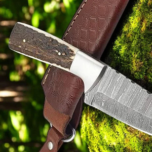 Cuchillo de desollar de Damasco con mango de madera, cuchillo de desollar de Damasco con funda de cuero, cuchillo de desollar de Damasco de espiga completa - Product Image 6