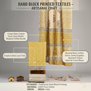 Conjunto de Pijama Kurti Sarong de Algodón Floral Amarillo Beige |   Ropa de Playa para Mujer de Alta Calidad con Estampado Artesanal |   Traje Étnico Hecho a Mano - Product Image 6