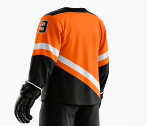 Uniforme de hockey sur glace personnalisé pour hommes, maillot sublimé orange et noir, manches longues, évacuation de l'humidité, toutes saisons, taille adulte - Product Image 2