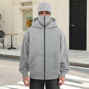 Sweat à capuche cagoule zippé pour homme 100% coton, veste polaire chaude avec masque brodé, streetwear décontracté, logo personnalisé OEM - Product Image 3