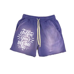 Short de survêtement vintage épais à cordon de serrage, style streetwear, avec deux poches latérales, effet délavé et vieilli, unisexe - Grande Vente - Product Image 1