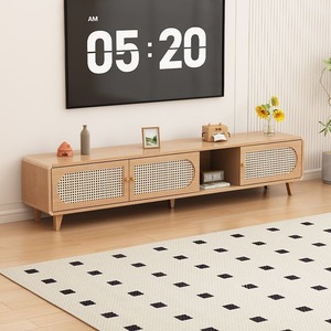 Meuble TV moderne en bois de luxe léger avec rangement dissimulé, finition chêne naturel ou brun vintage pour salon, chambre ou appartement - Product Image 3