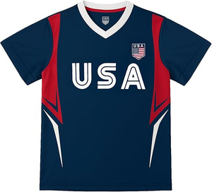 Camiseta de Fútbol de EE. UU. para Hombre, Manga Corta, Estampado Sublimado, Malla Transpirable, Ajuste Atlético, Diseño a Rayas Blanco, Rojo y Azul, Cuello Redondo - Product Image 5
